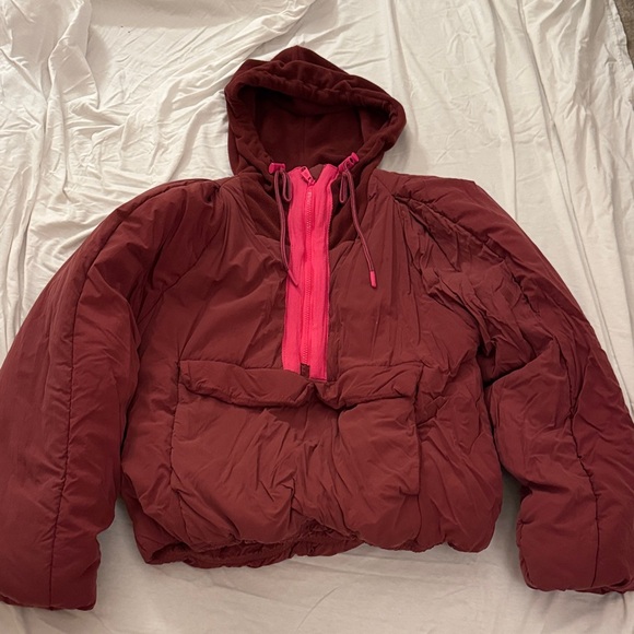 free people movement Jackets & Blazers - FP Movement Burgundy Puffer Jacket with Pink Zipper